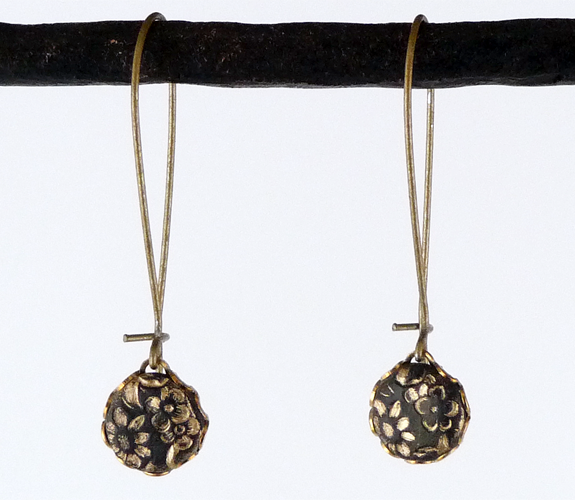  Red Clay & Brass Earrings with Gold Floral Design by Yummy & Co.